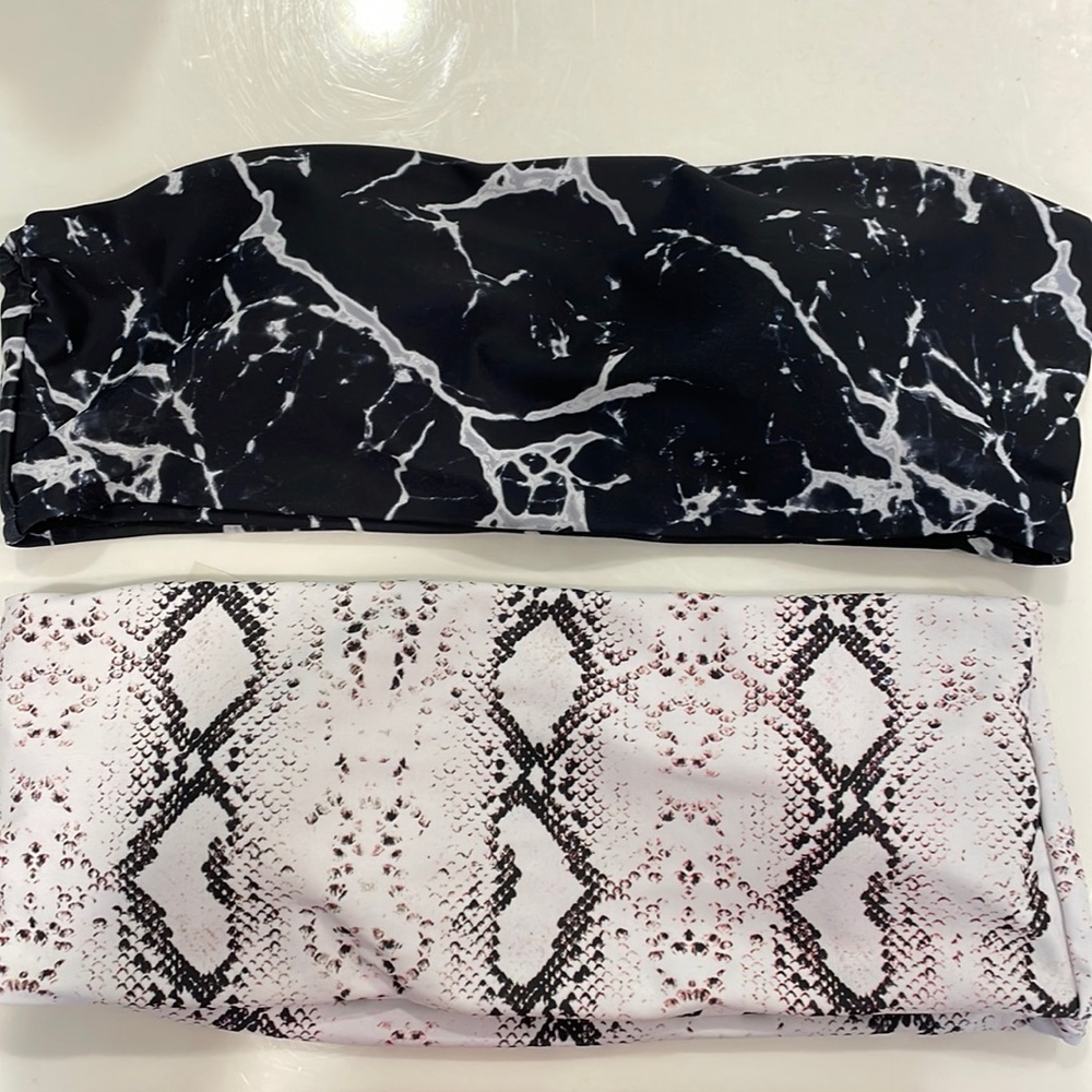 Strapless printed bathing suit tops